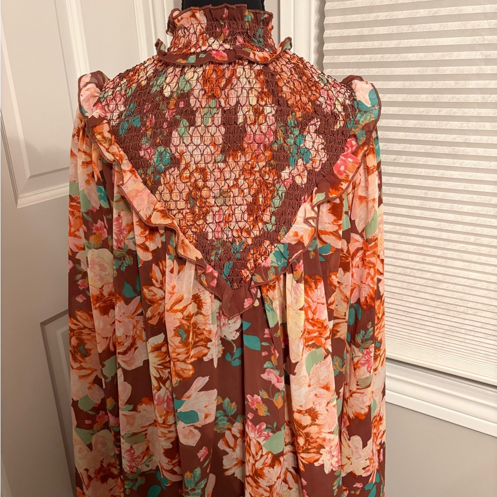 ASOS DESIGN High Neck Shirred Long Sleeve Blouse with Frill Detail - Picture 3 of 6